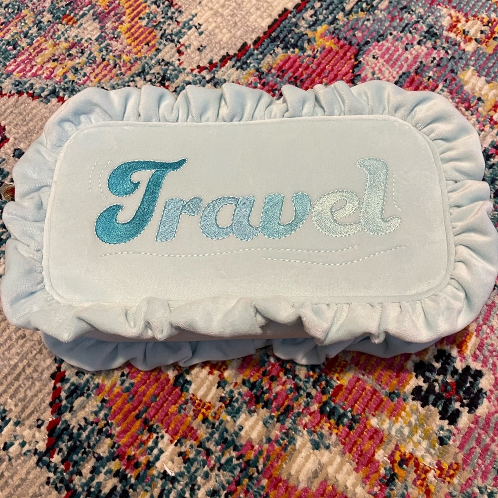 SCL Blue crushed velvet travel small pouch